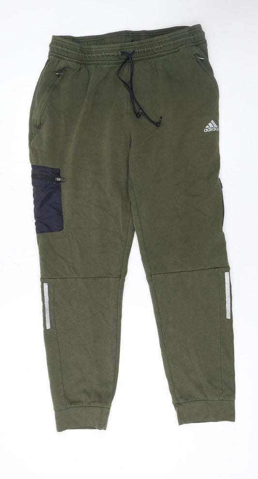 Adidas Men's Green Jogger Trousers L Sports Casual Reflective