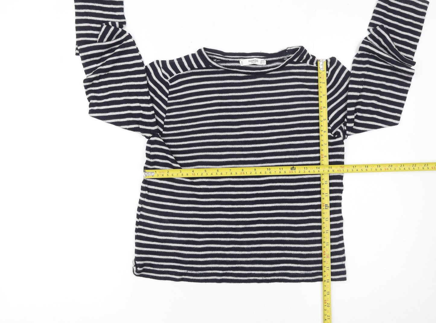 Mango Women Blue Striped Long Sleeve Knit Pullover Jumper Size 8
