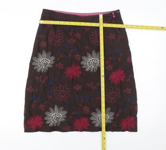 White Stuff Womens Brown Knee Length Floral Wool Blend A-Line Skirt Size 10