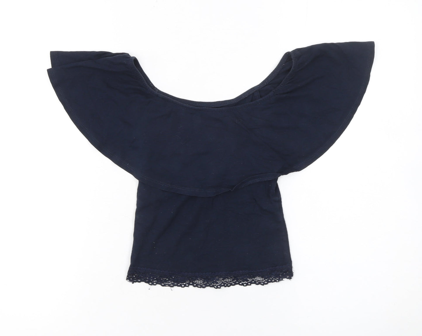 Bershka Teens Blue Off Shoulder Cropped Cotton Blouse XS