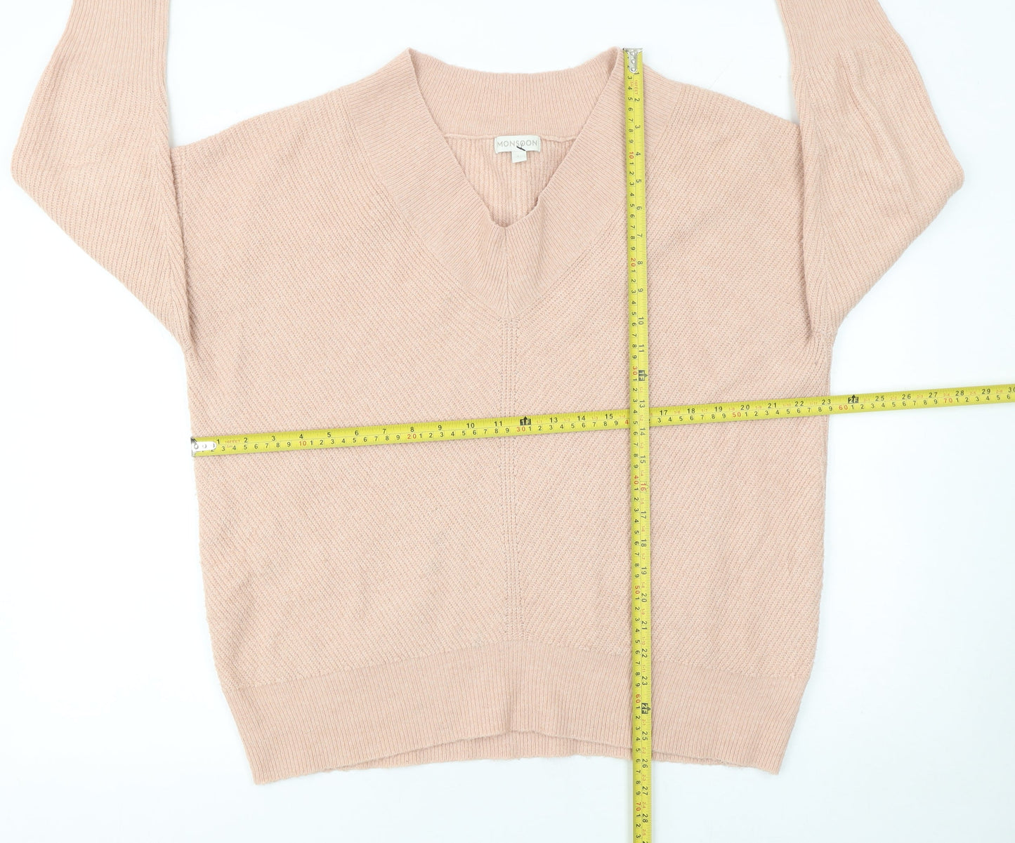 Monsoon Women Beige V-Neck Knit Pullover Jumper L