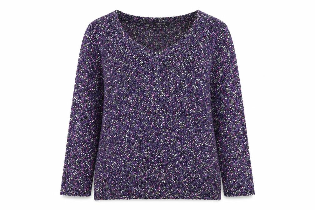 Warehouse Womens Purple Chunky Knit V-Neck Jumper Size 12
