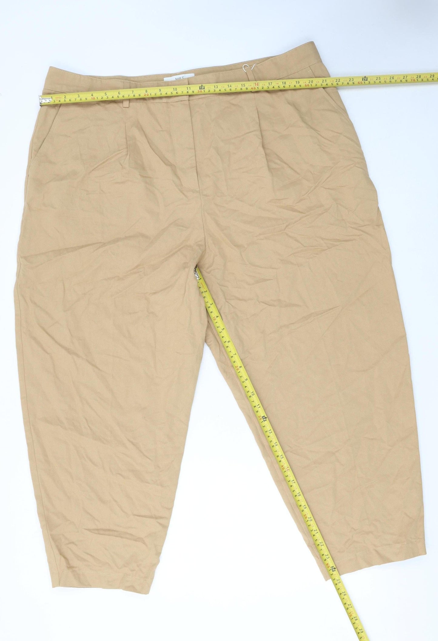 Marks and Spencer Womens Beige Chino Tapered Trousers Size 12