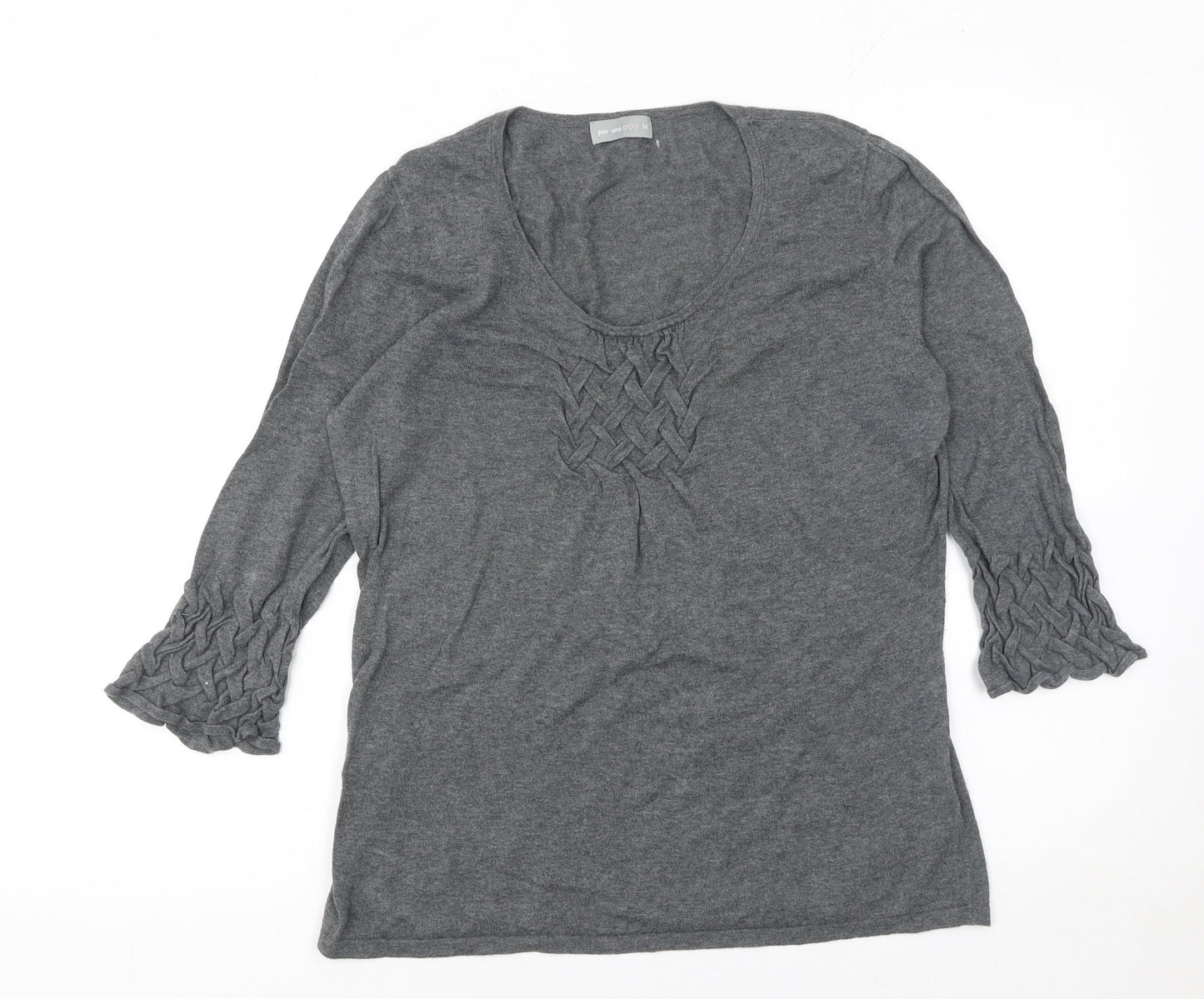 Marks and Spencer Women’s Grey 100% Cotton 3/4 Sleeve Pullover Jumper Size 14