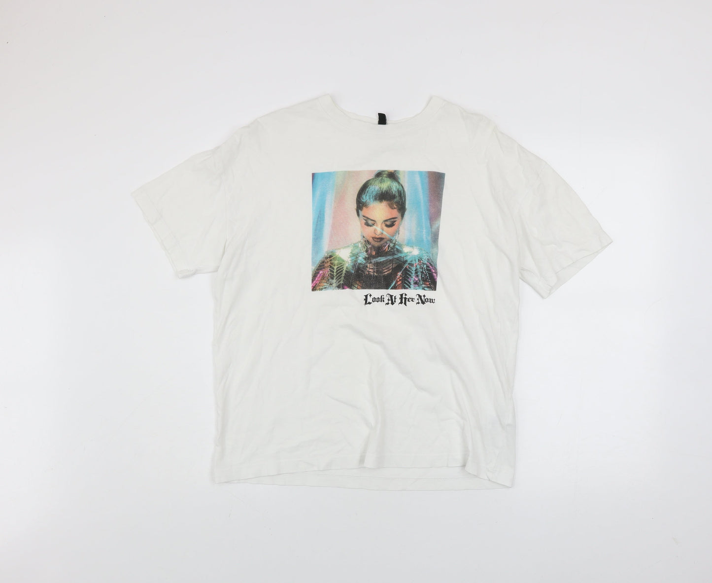 H&M Women’s White Selena Gomez Graphic T-Shirt Size S Crew Neck