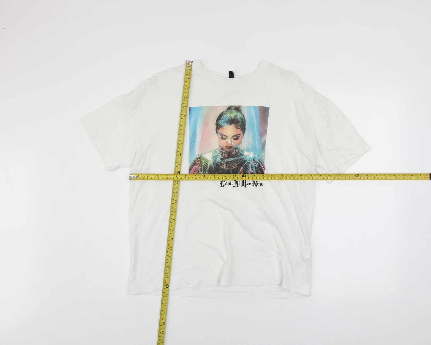 H&M Women’s White Selena Gomez Graphic T-Shirt Size S Crew Neck