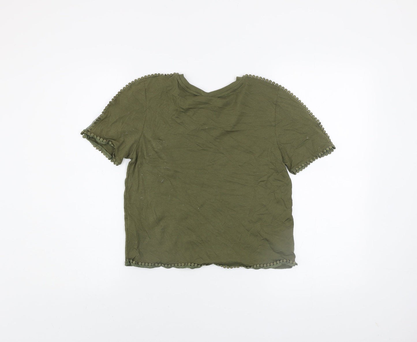 Topshop Women's Green Crochet Trim Crew Neck T-Shirt Size 10