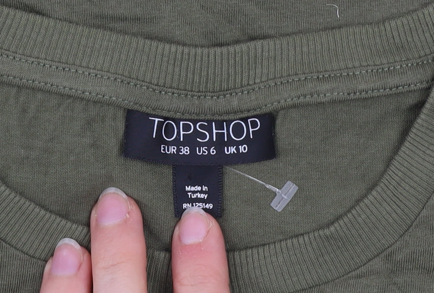Topshop Women's Green Crochet Trim Crew Neck T-Shirt Size 10