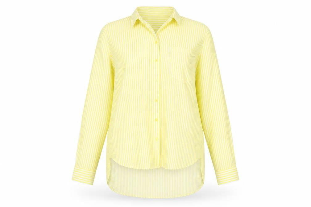 Taifun Women's Yellow Striped Button-Up Long Sleeve Blouse Size 12