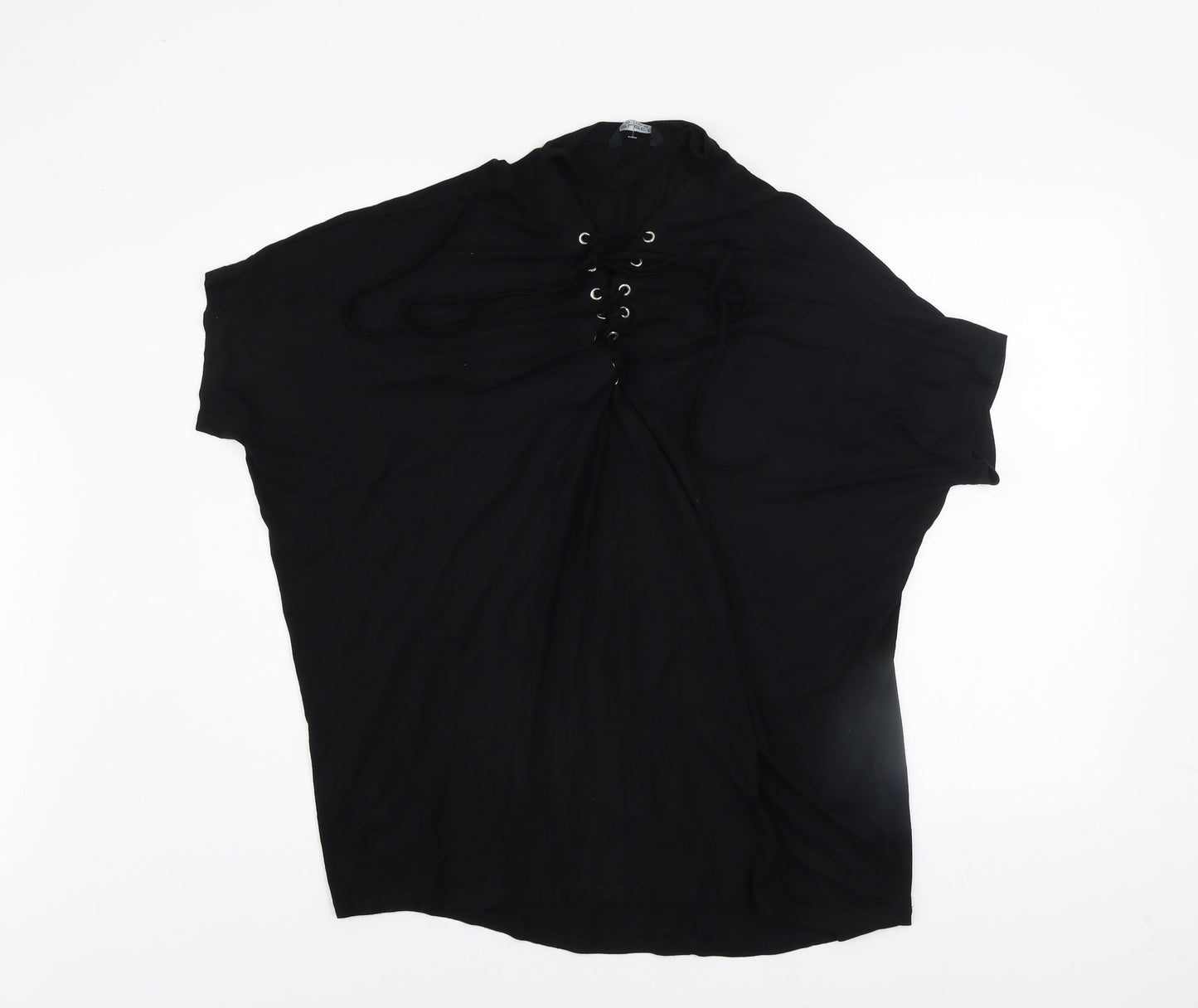 Select Womens Black Lace Up Tunic Blouse UK 14 Relaxed Fit