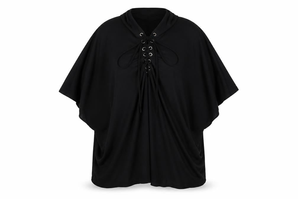 Select Womens Black Lace Up Tunic Blouse UK 14 Relaxed Fit