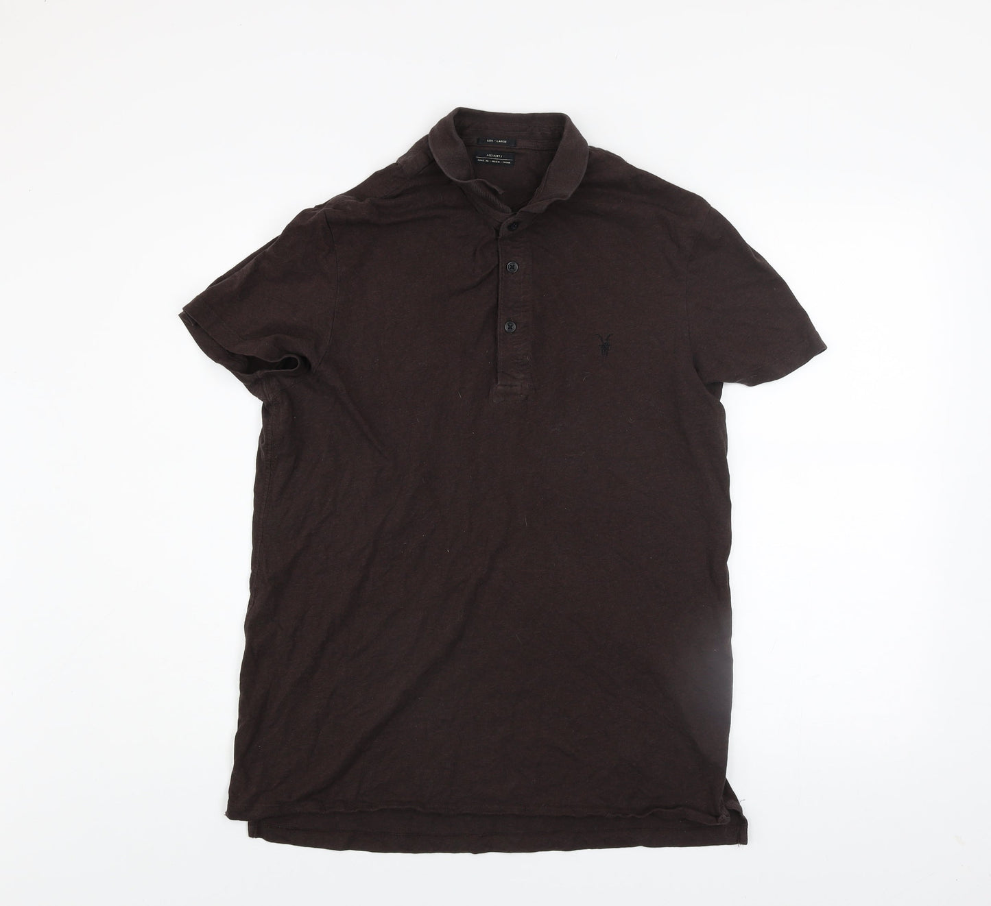 AllSaints Men's Brown Bramford Short Sleeve Cotton Polo Shirt Size L