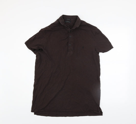 AllSaints Men's Brown Bramford Short Sleeve Cotton Polo Shirt Size L