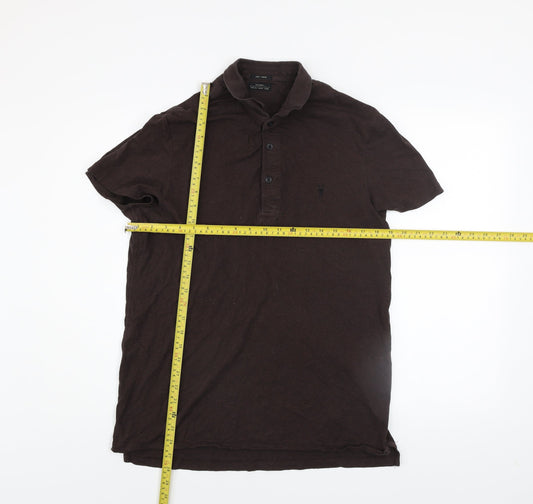 AllSaints Men's Brown Bramford Short Sleeve Cotton Polo Shirt Size L