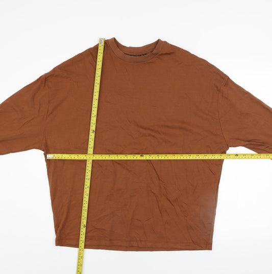 ASOS DESIGN Men’s Brown Long Sleeve Cotton Top XS Regular Fit