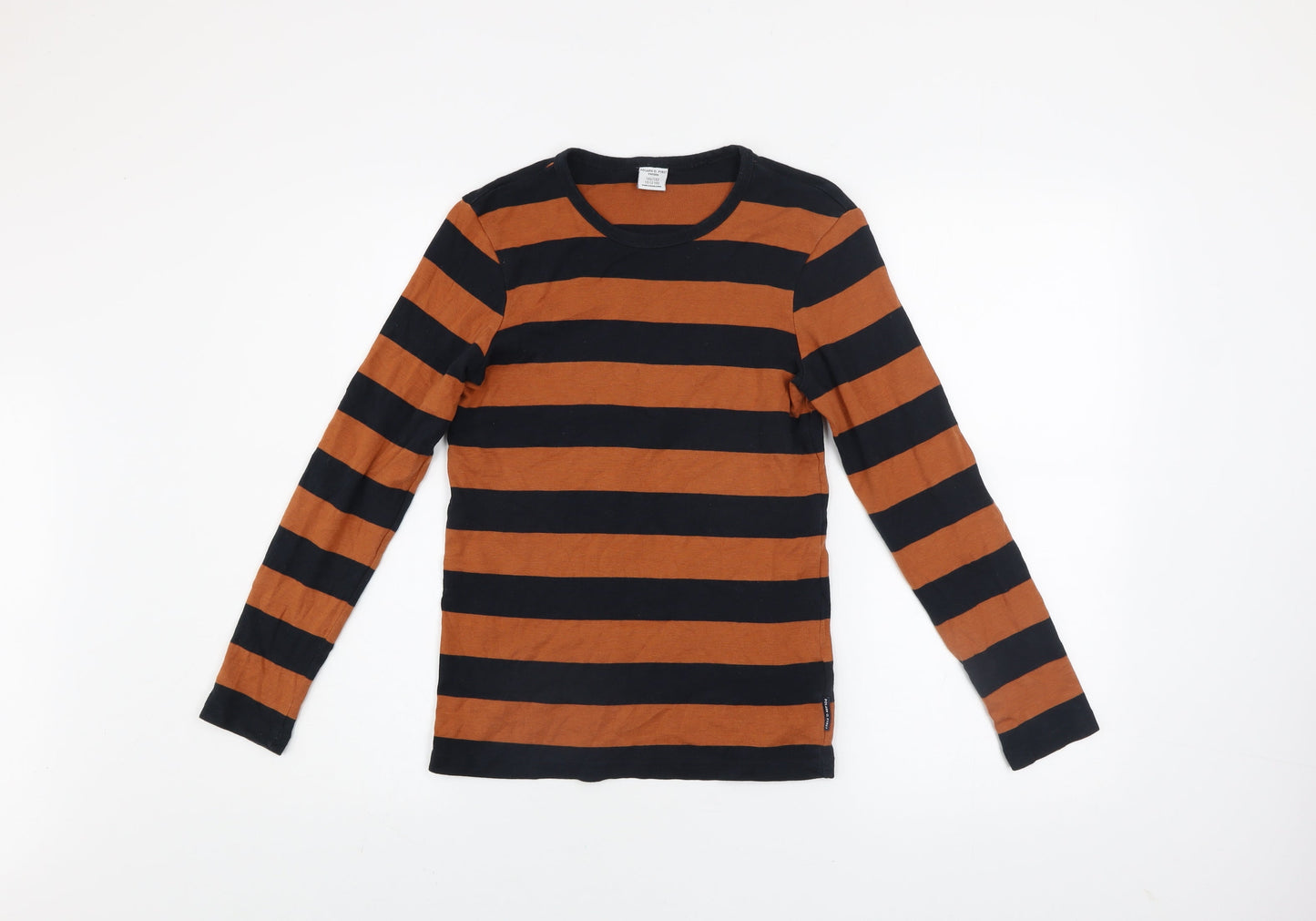 Polarn O. Pyret Boys Brown & Black Striped Long Sleeve Cotton T-Shirt 10-12Y
