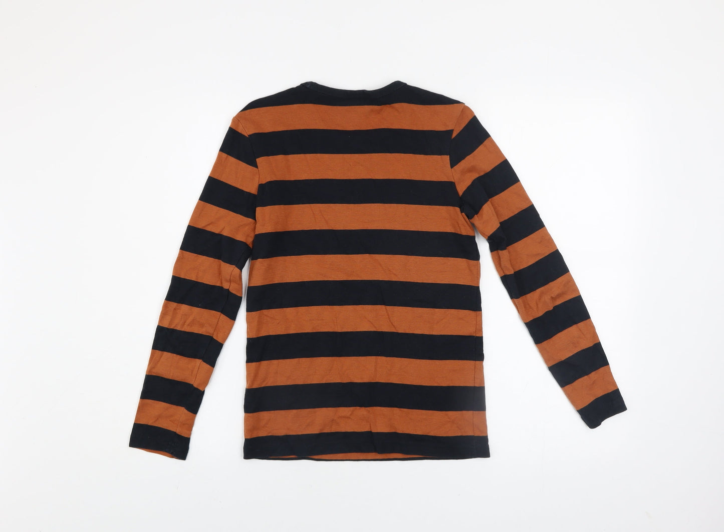 Polarn O. Pyret Boys Brown & Black Striped Long Sleeve Cotton T-Shirt 10-12Y