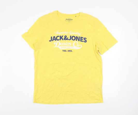 Mens UK Size 2XL JACK & JONES Yellow  Cotton T-Shirt