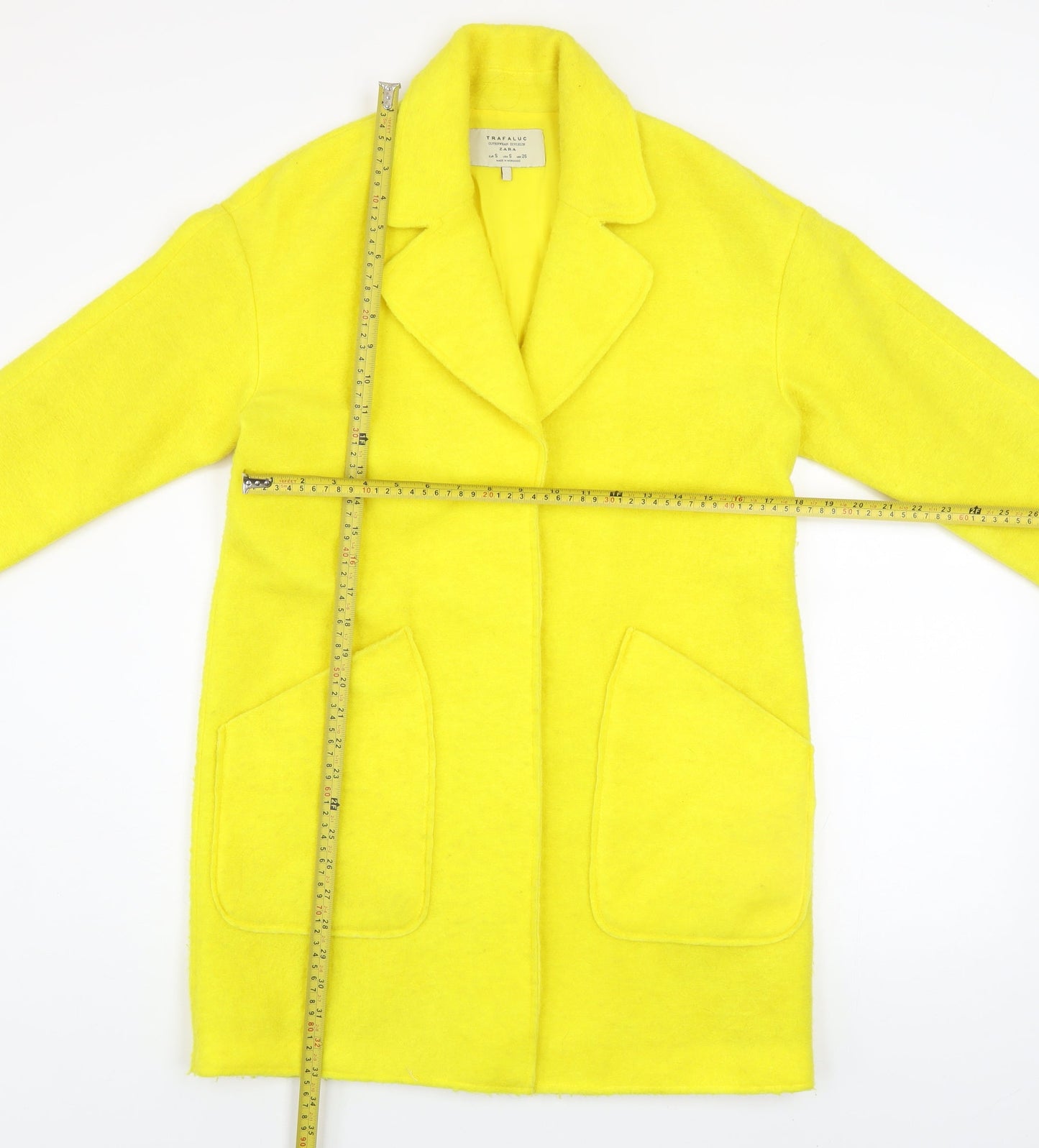 Zara Women Yellow Wool Blend Mid-Length Overcoat Size S