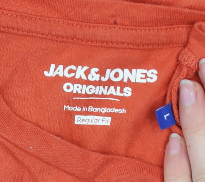 Mens UK Size L JACK & JONES Orange  Cotton T-Shirt