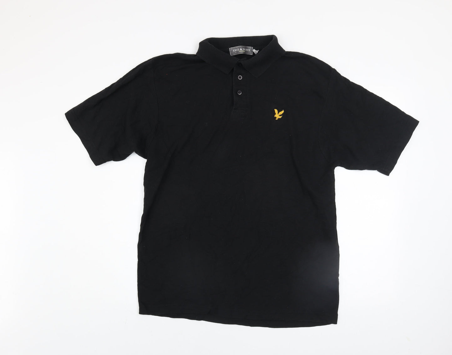 Lyle & Scott Men's Black Polo Shirt L Vintage Logo Cotton Blend