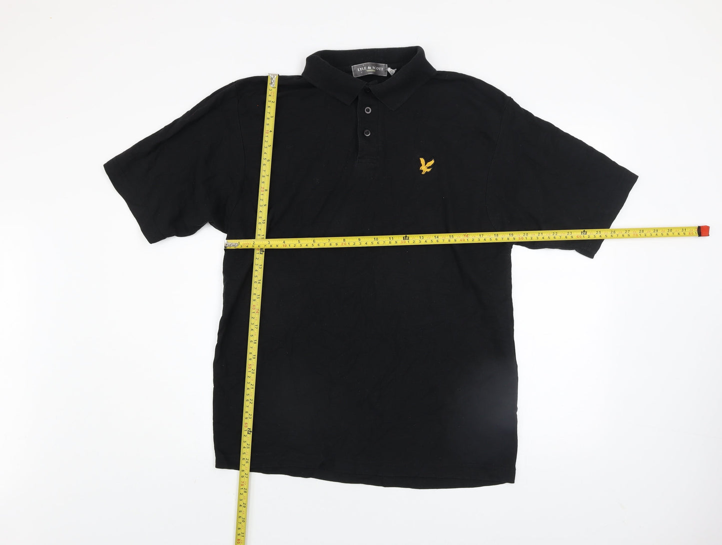 Lyle & Scott Men's Black Polo Shirt L Vintage Logo Cotton Blend
