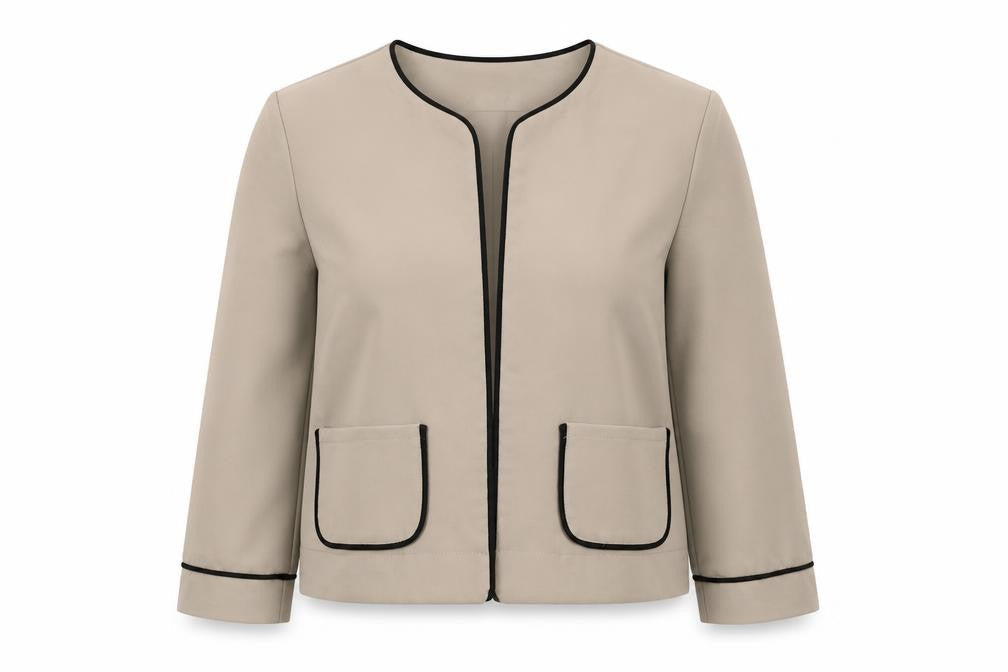 Alter Petite Beige Collarless Women's Jacket Size 6 Stretch Pockets