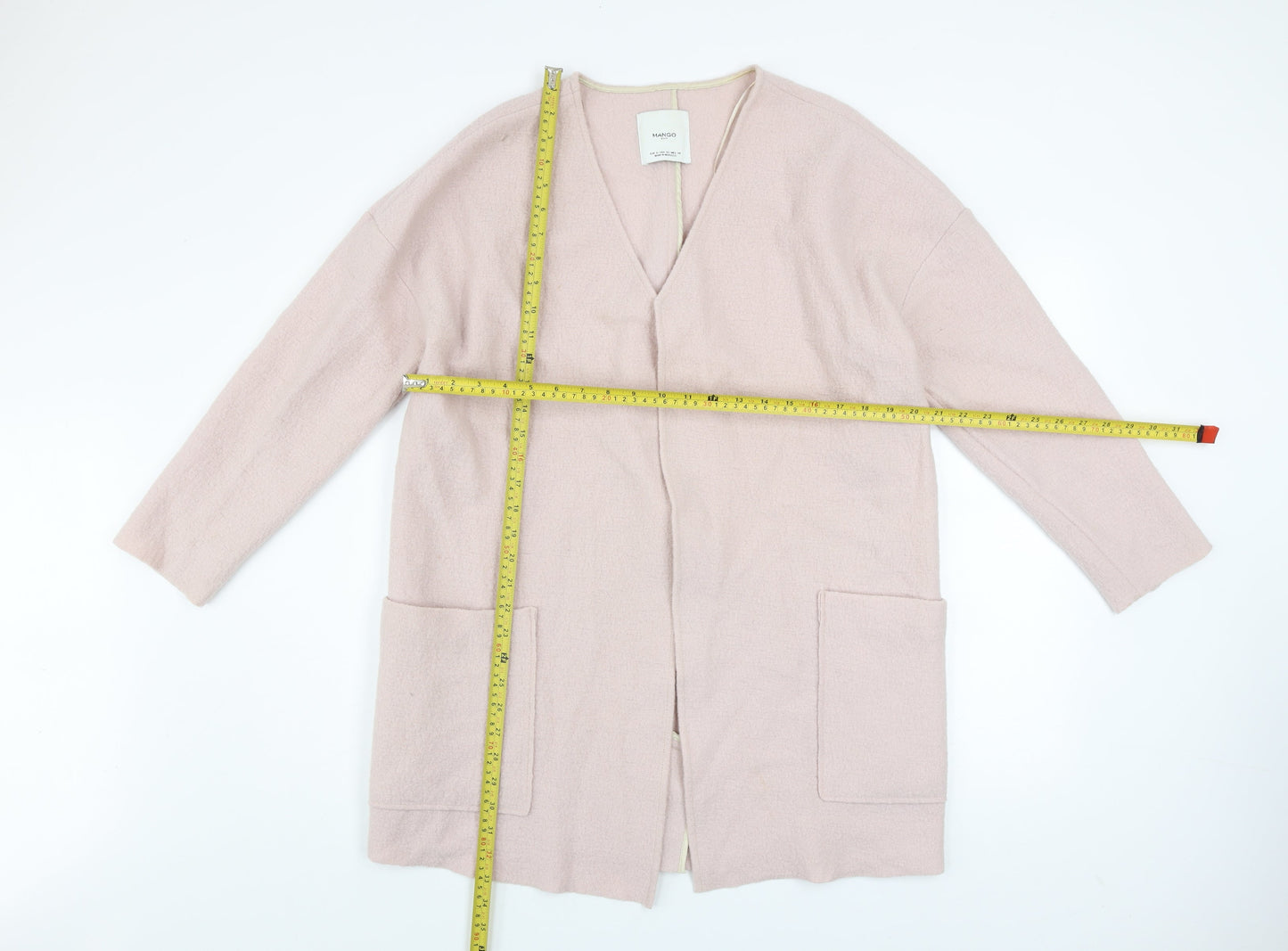 Mango Women Pink Open Front Long Coatigan Size Small Wool Blend