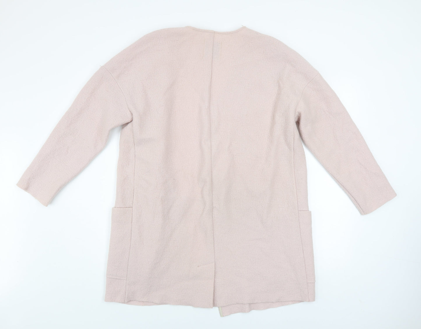 Mango Women Pink Open Front Long Coatigan Size Small Wool Blend