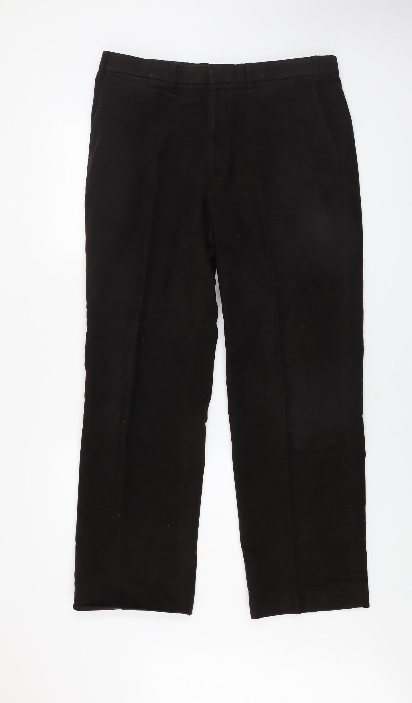 Marks and Spencer Men's Black 36R Cotton Straight Trousers