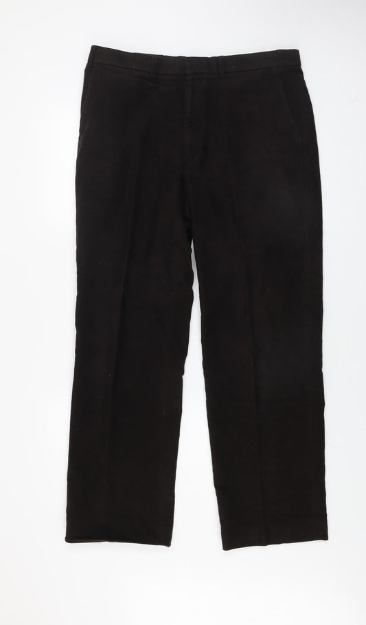 Marks and Spencer Men's Black 36R Cotton Straight Trousers