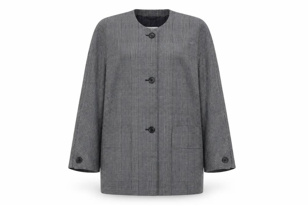 JOBIS Women's Grey Wool Checked Mid-Length Overcoat Size 8