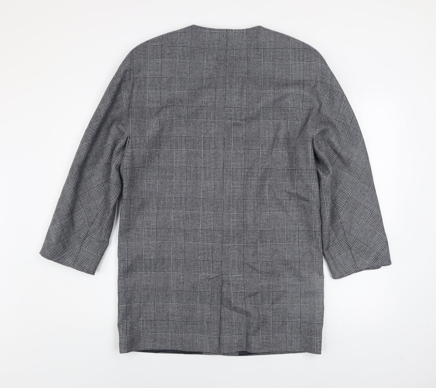 JOBIS Women's Grey Wool Checked Mid-Length Overcoat Size 8