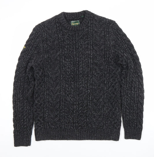 Superdry Men's Grey Cable-Knit Crew Neck Wool Jumper Size S