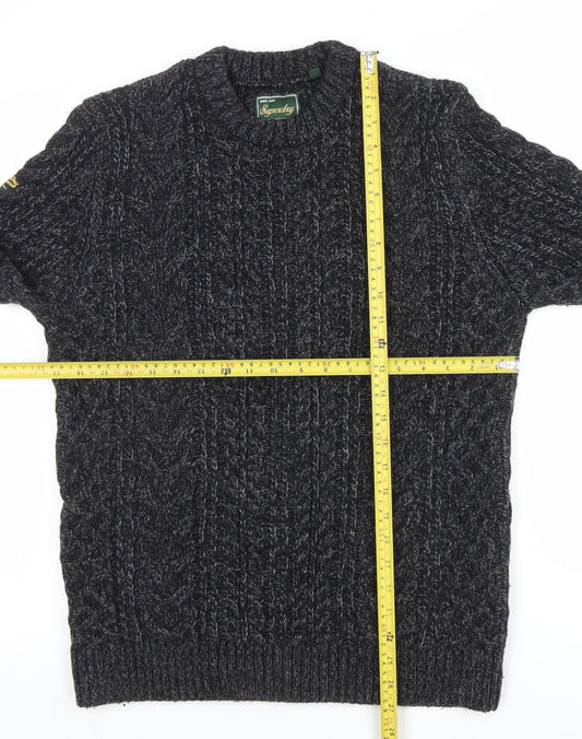 Superdry Men's Grey Cable-Knit Crew Neck Wool Jumper Size S