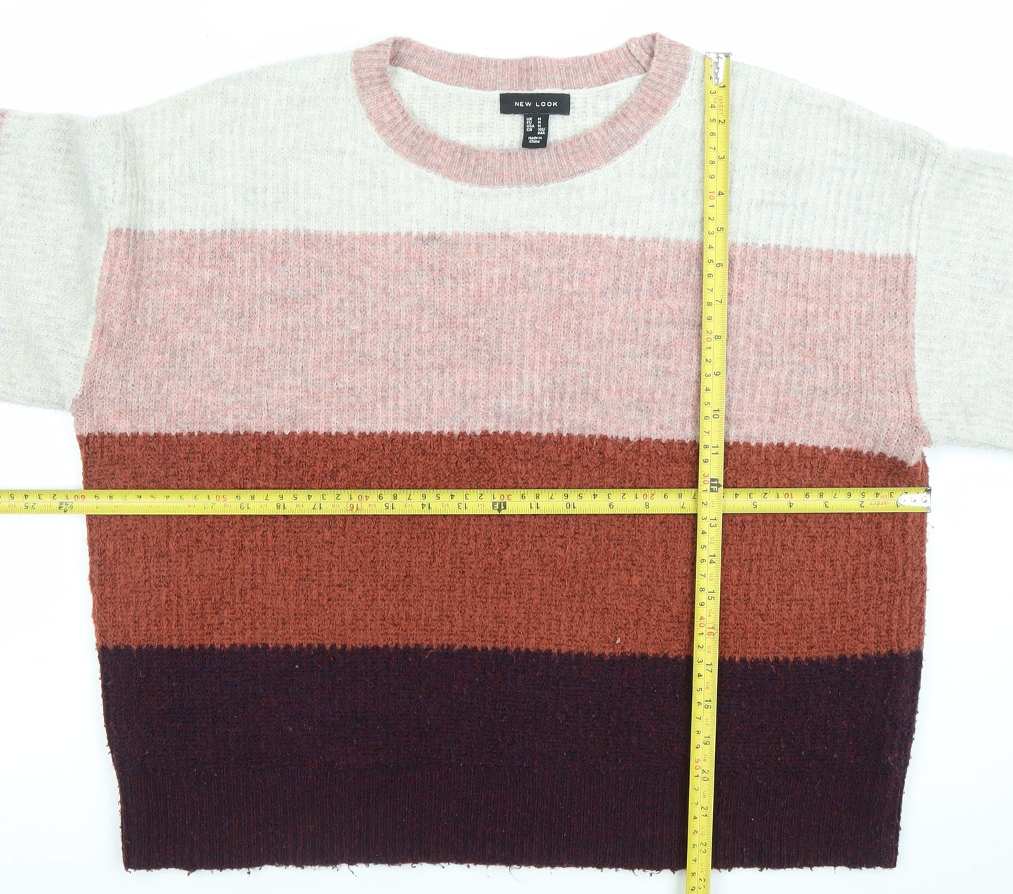 New Look Women Multicoloured Striped Crew Neck Chunky Knit Jumper Size M