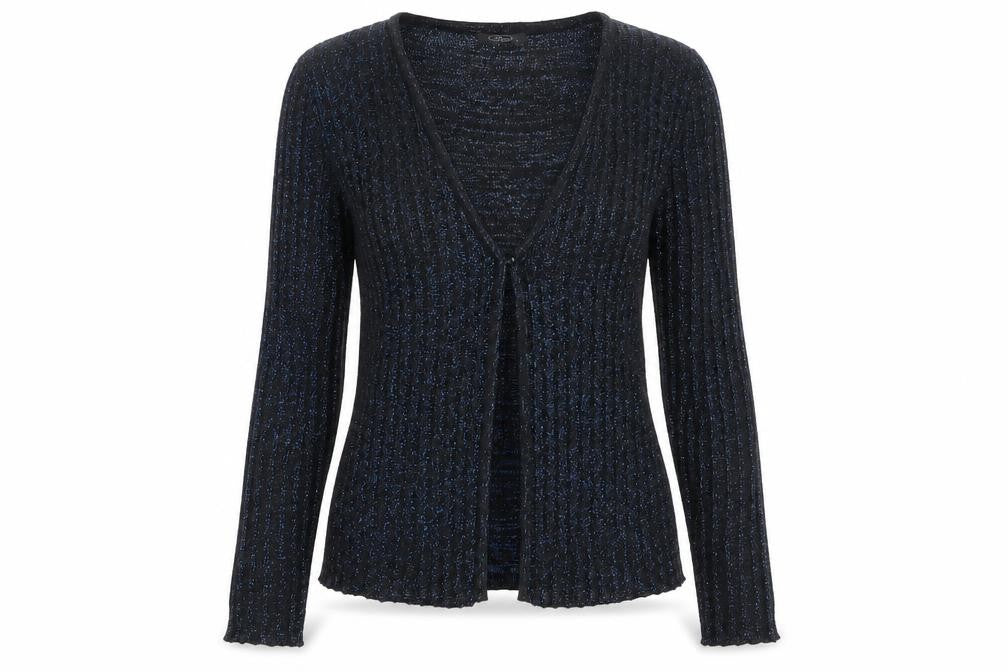 Pm Womens Black Glitter Knit Cardigan Small V-Neck Long Sleeve