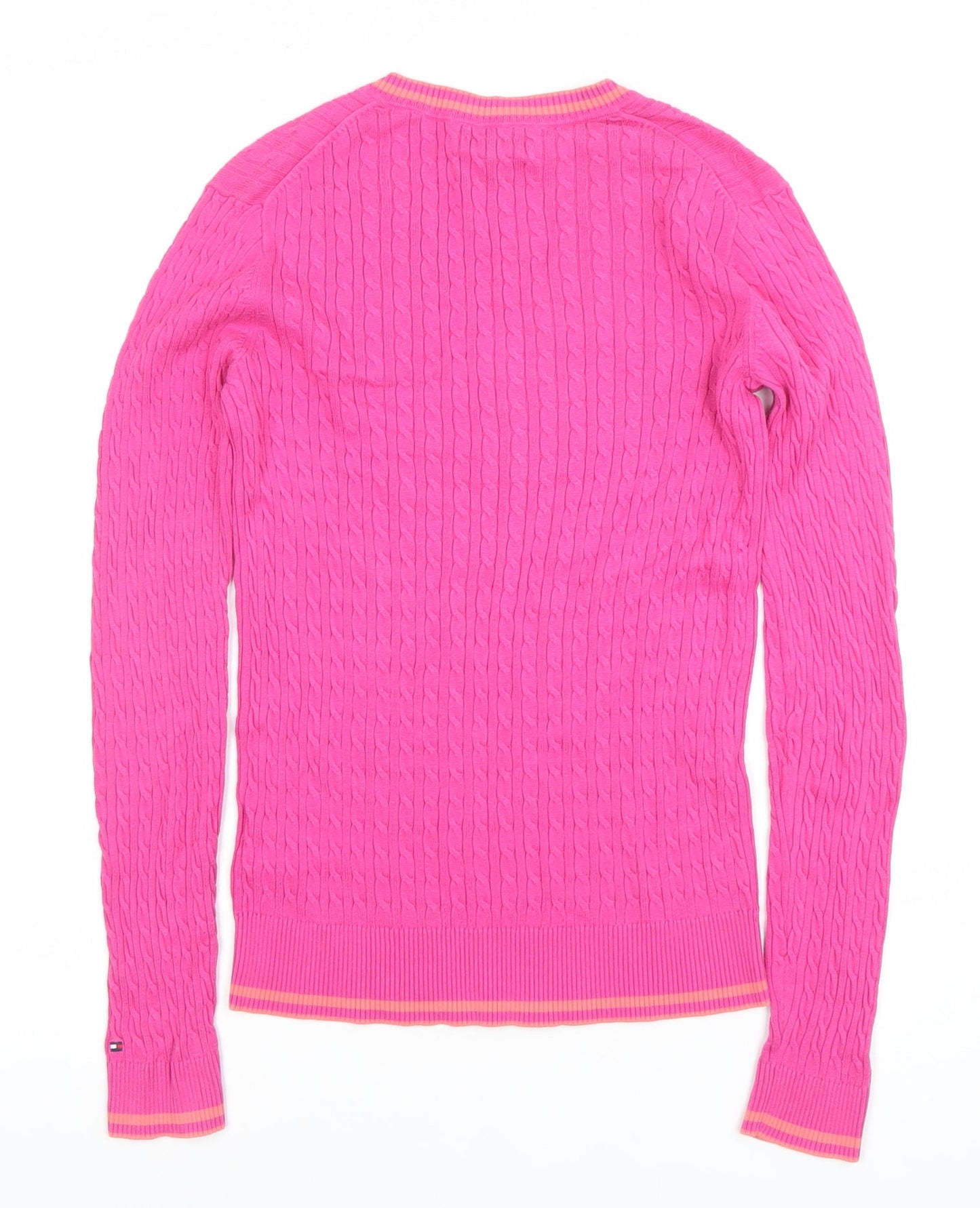 Tommy Hilfiger Women’s Pink Cable-Knit V-Neck Cotton Jumper Size S