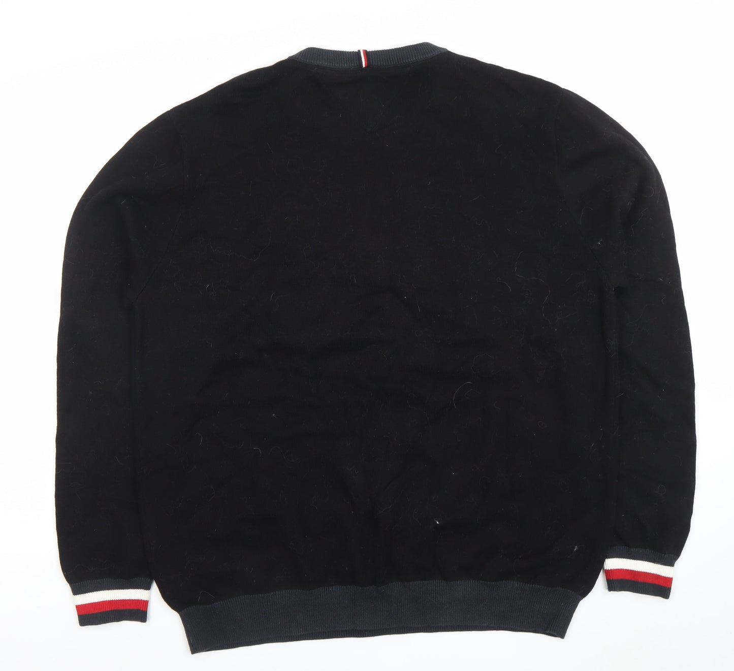 Tommy Hilfiger Men Black 2XL Crew Neck Cotton Graphic Pullover Jumper