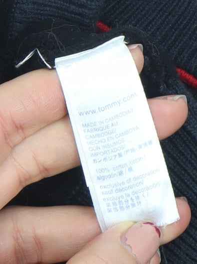 Tommy Hilfiger Men Black 2XL Crew Neck Cotton Graphic Pullover Jumper