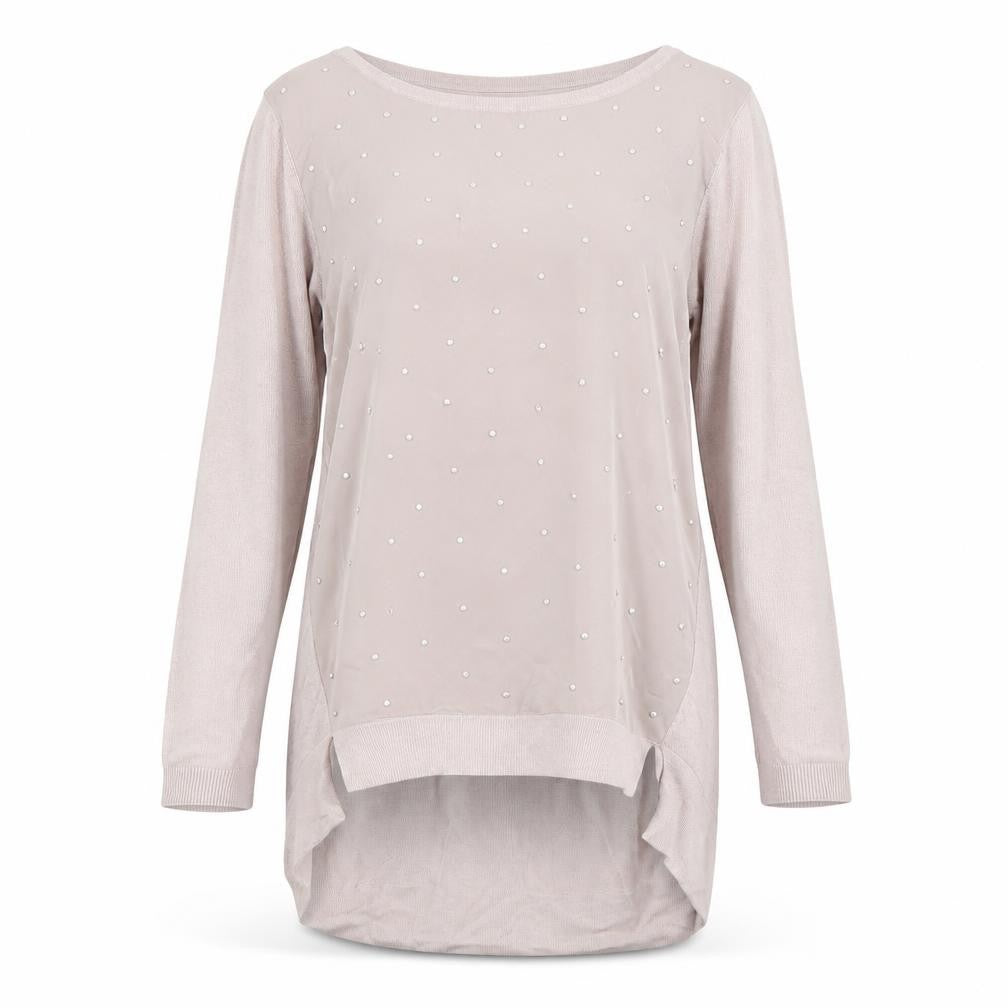 Warehouse Women’s Beige Beaded Tunic Top Size 6 3/4 Sleeve