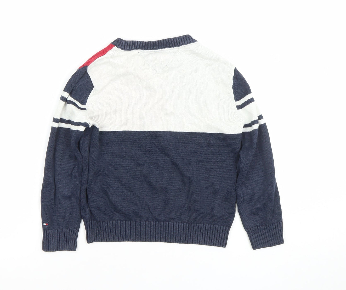 Tommy Hilfiger Boys Navy Colourblock Crew Neck Jumper XS (4-5 Years)