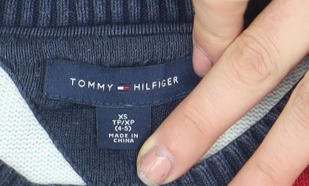 Tommy Hilfiger Boys Navy Colourblock Crew Neck Jumper XS (4-5 Years)