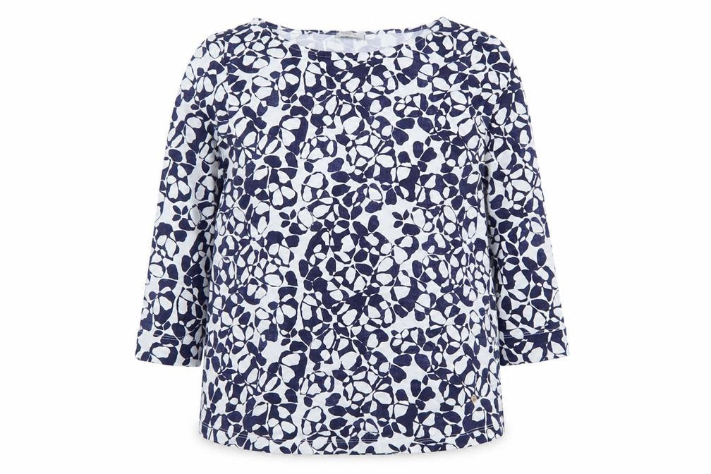 Bella di Notte Women's Blue Floral 3/4 Sleeve Cotton T-Shirt Size 12