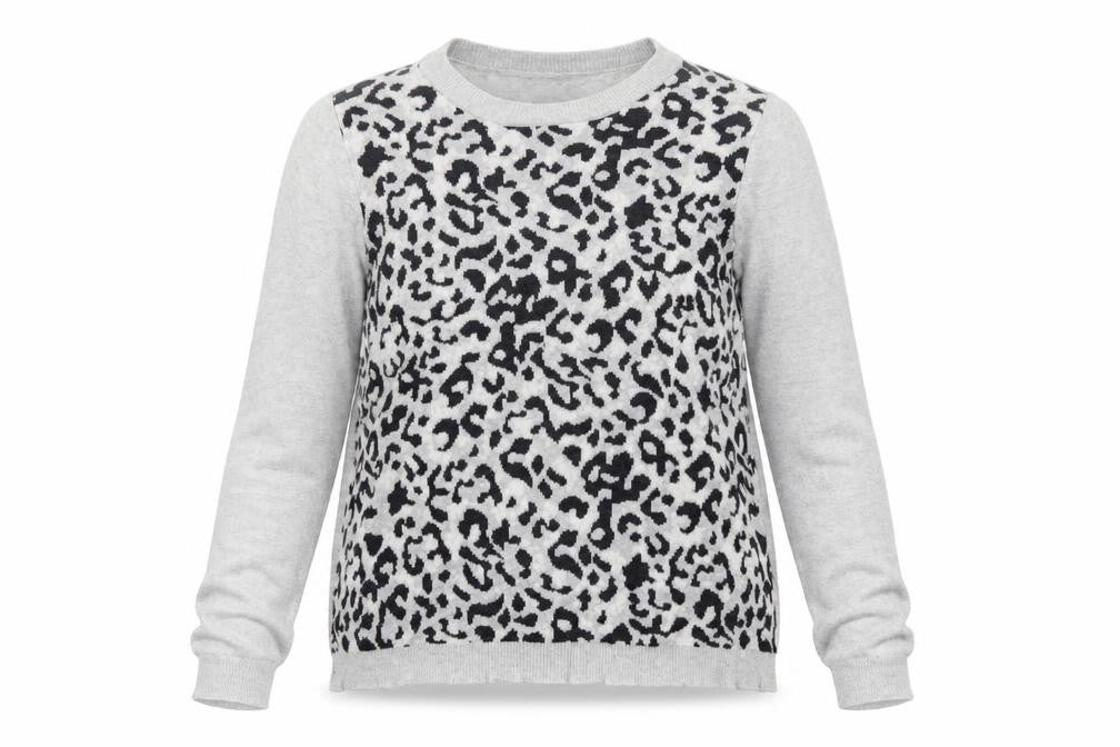Oasis Women’s Grey Animal Print Crew Neck Long Sleeve Jumper Size S