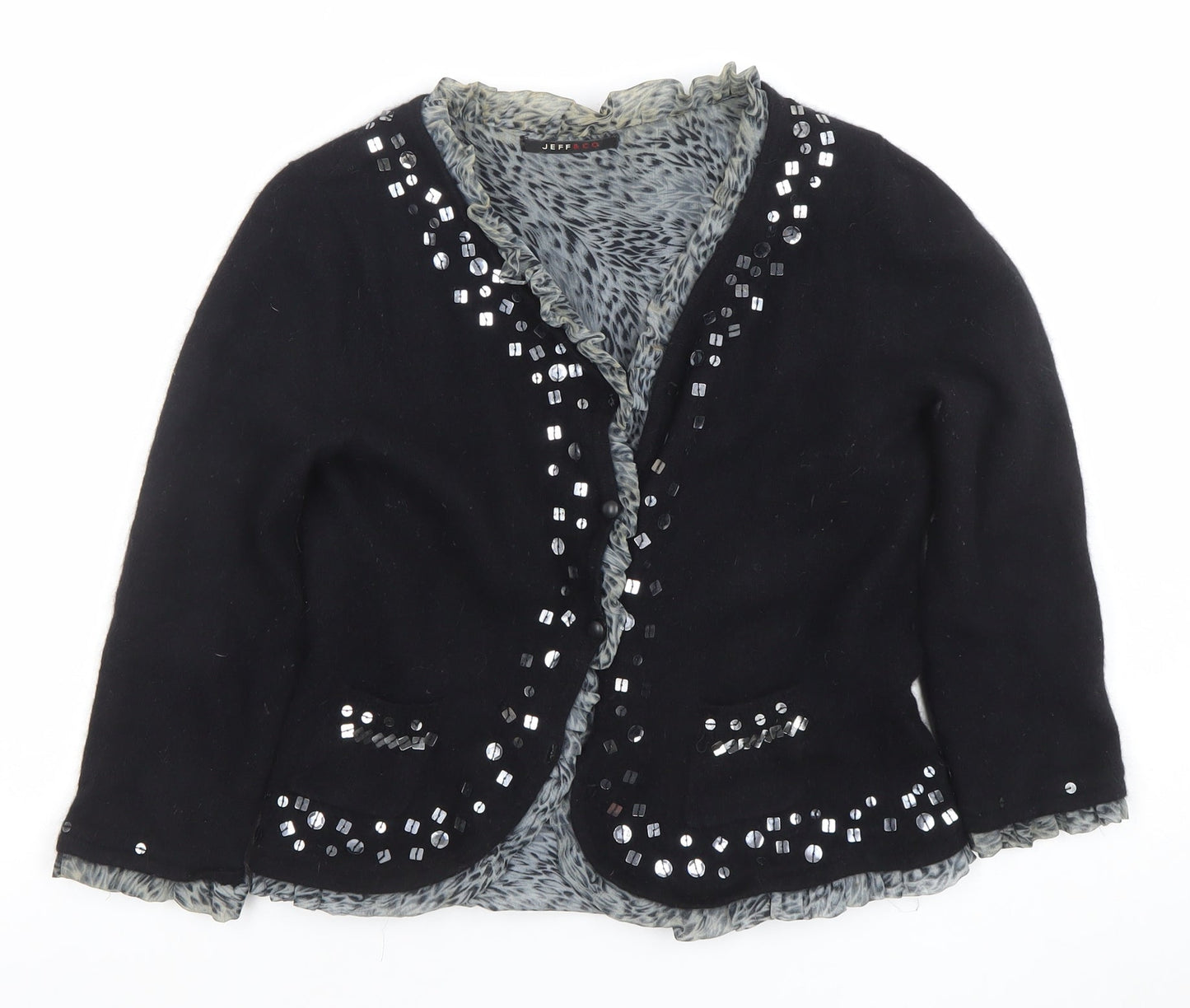 Jeff & Co Women's Black Beaded Wool Angora Cardigan Size 14