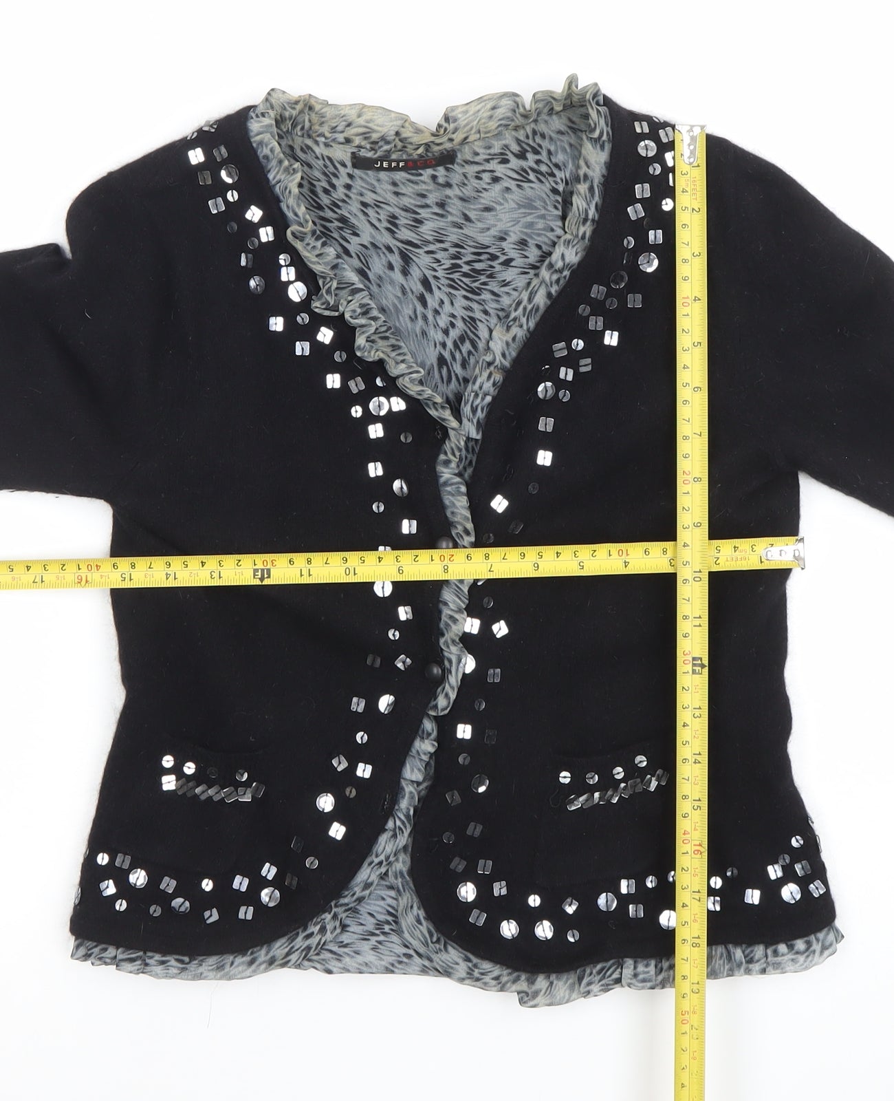 Jeff & Co Women's Black Beaded Wool Angora Cardigan Size 14
