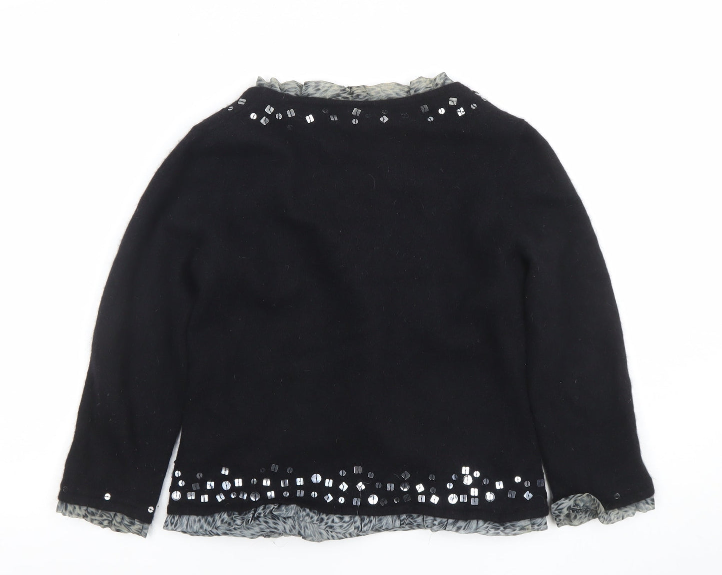 Jeff & Co Women's Black Beaded Wool Angora Cardigan Size 14