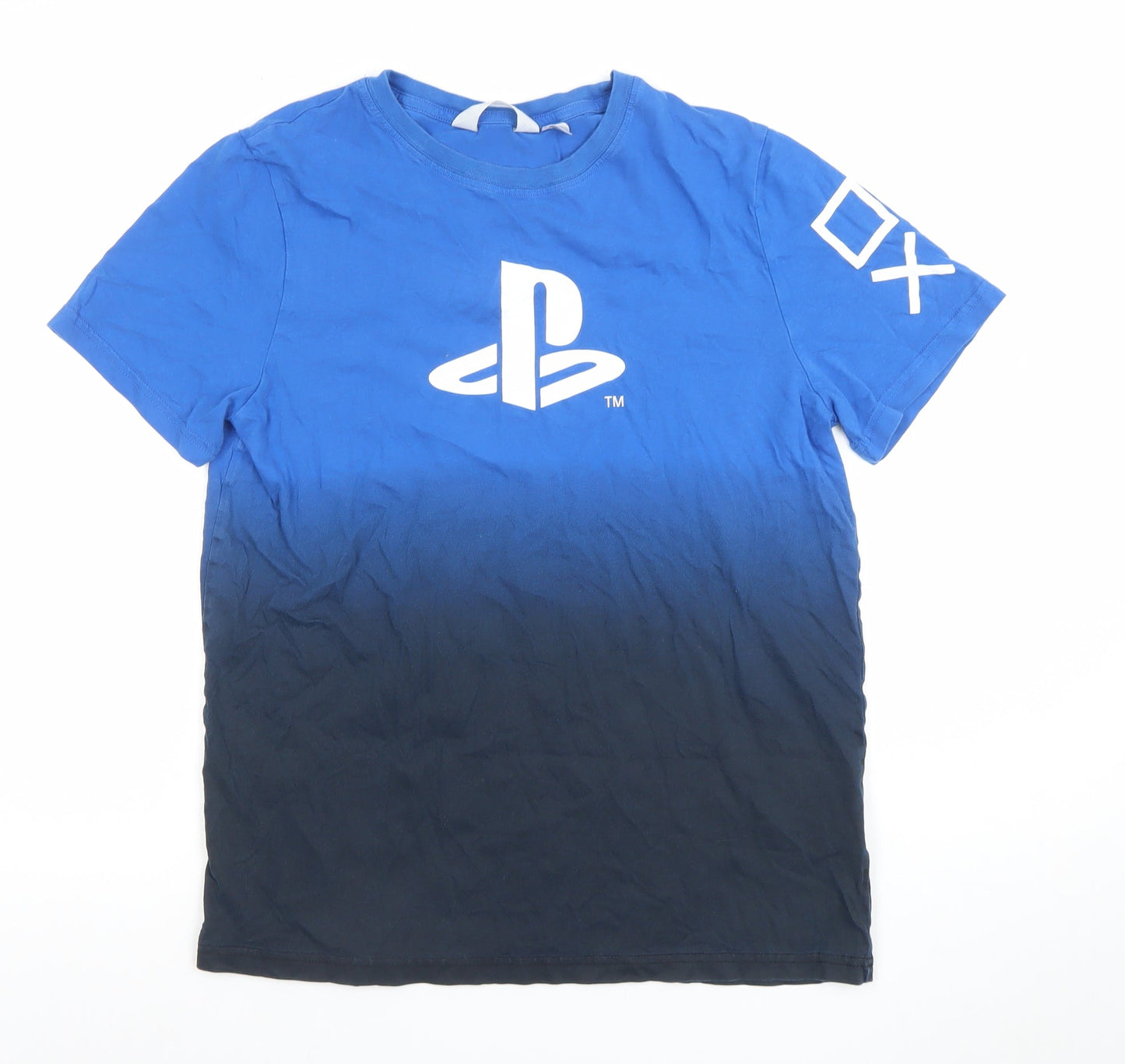 H&M Boys Blue PlayStation Logo Graphic T-Shirt 14 Years Cotton Casual