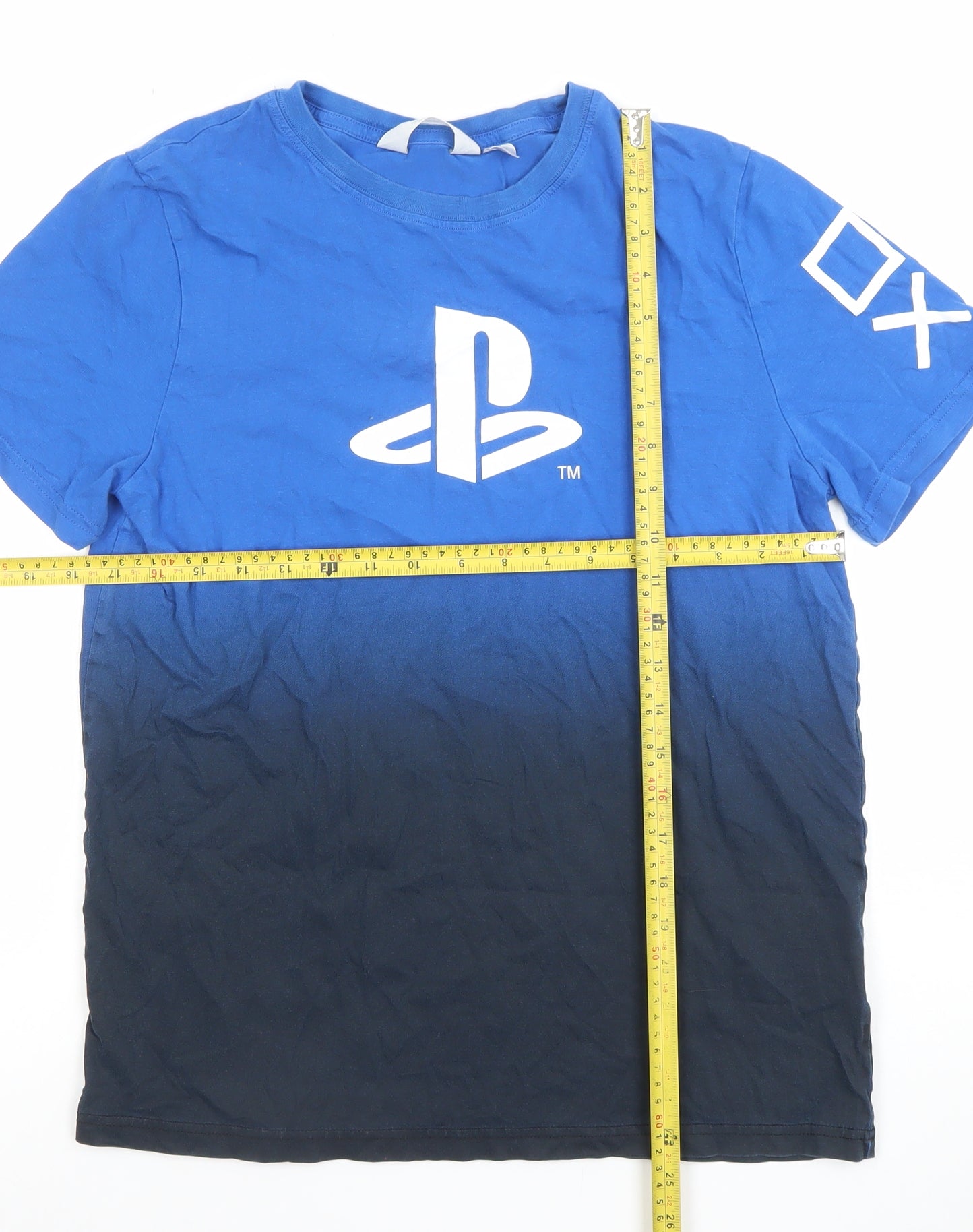 H&M Boys Blue PlayStation Logo Graphic T-Shirt 14 Years Cotton Casual